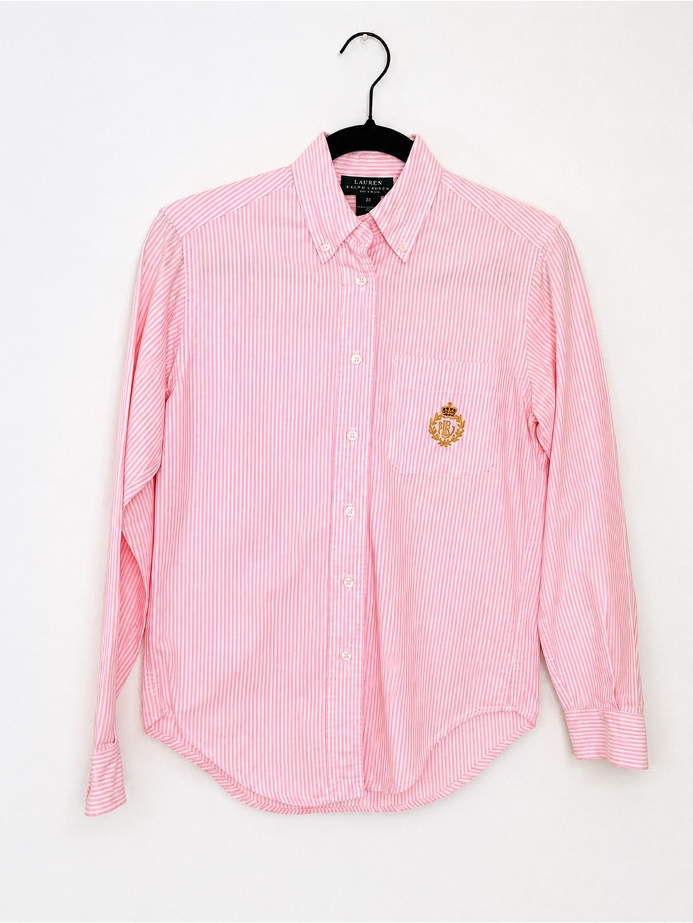Vintage Y2K Lauren Ralph Lauren Pink Stripe Crest Button Down Shirt Women’s 2P
